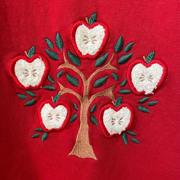 Vintage 90s Endless Design Sweatshirt Apple Tree Embroidered Teacher L - Picture 2 of 8